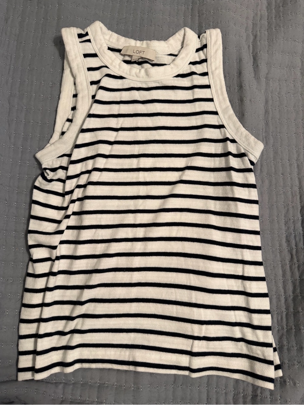 LOFT White Tank Top with Black Stripes